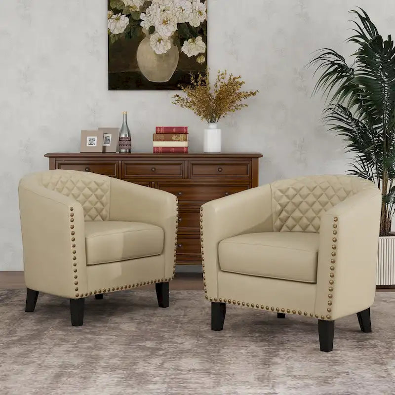 Axia 4 Set Modern Faux Leather Barrel Accent Chair with Wood Legs
