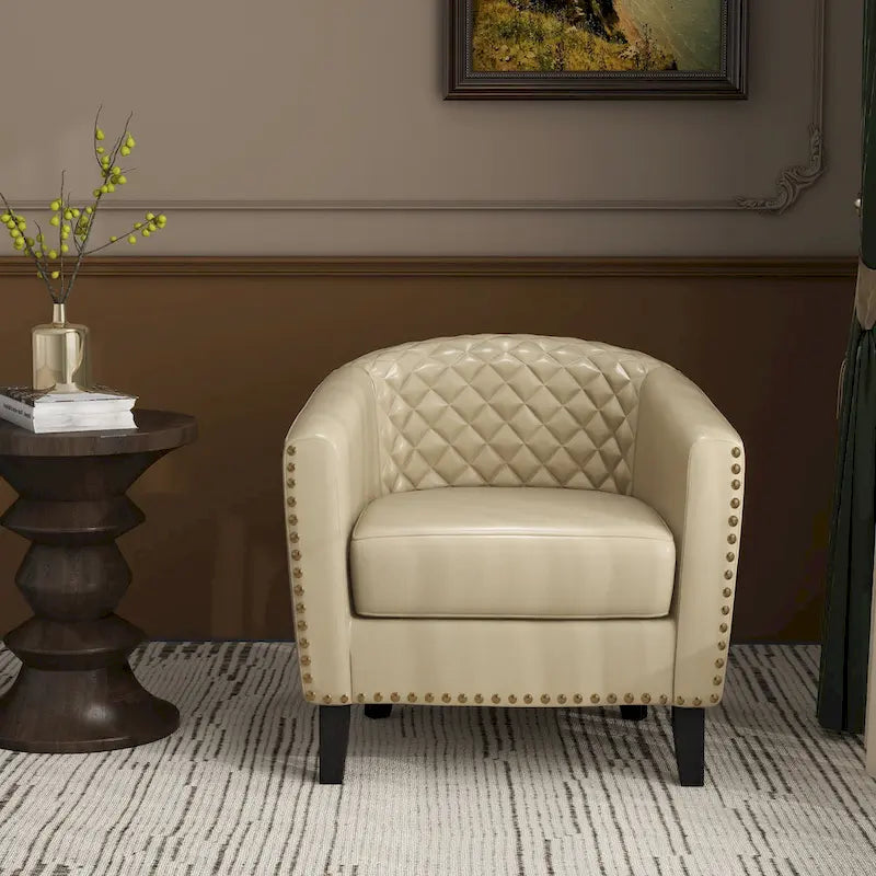 Axia 4 Set Modern Faux Leather Barrel Accent Chair with Wood Legs