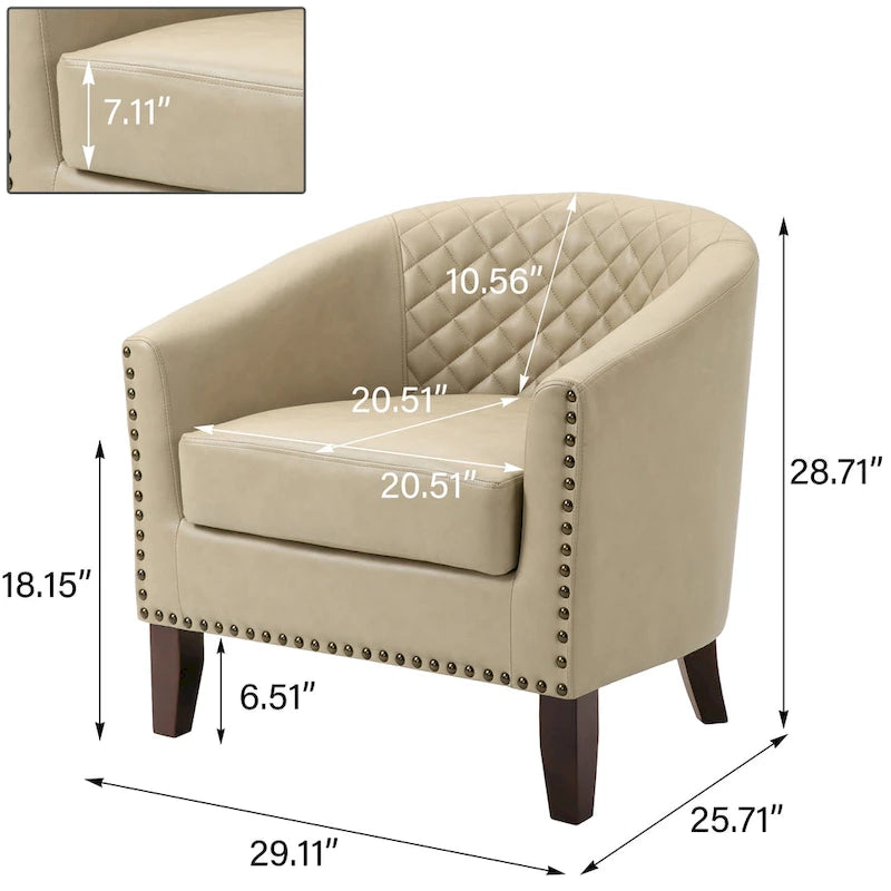 Axia 4 Set Modern Faux Leather Barrel Accent Chair with Wood Legs