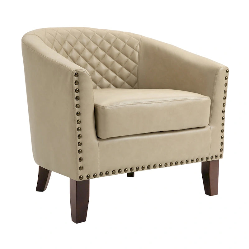 Axia 4 Set Modern Faux Leather Barrel Accent Chair with Wood Legs