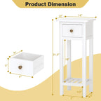 2 Tier Narrow Side Table Wood Slim End Table Nightstand with Drawer