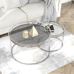 Elema Glam Chrome Glass Top 2-Piece Nesting Tables Set by Furniture of America