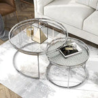 Elema Glam Chrome Glass Top 2-Piece Nesting Tables Set by Furniture of America