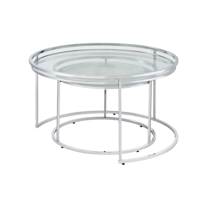 Elema Glam Chrome Glass Top 2-Piece Nesting Tables Set by Furniture of America