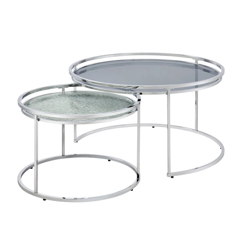 Elema Glam Chrome Glass Top 2-Piece Nesting Tables Set by Furniture of America