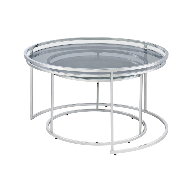 Elema Glam Chrome Glass Top 2-Piece Nesting Tables Set by Furniture of America