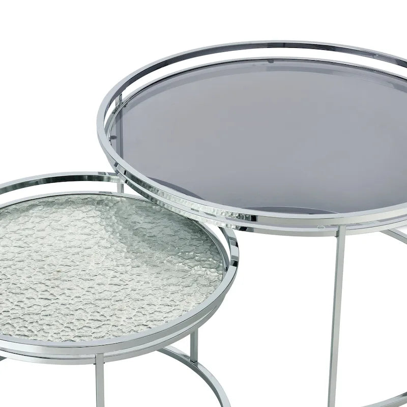 Elema Glam Chrome Glass Top 2-Piece Nesting Tables Set by Furniture of America