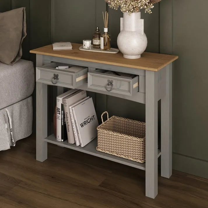 Wood Hall Table Console 2 Drawers Corona