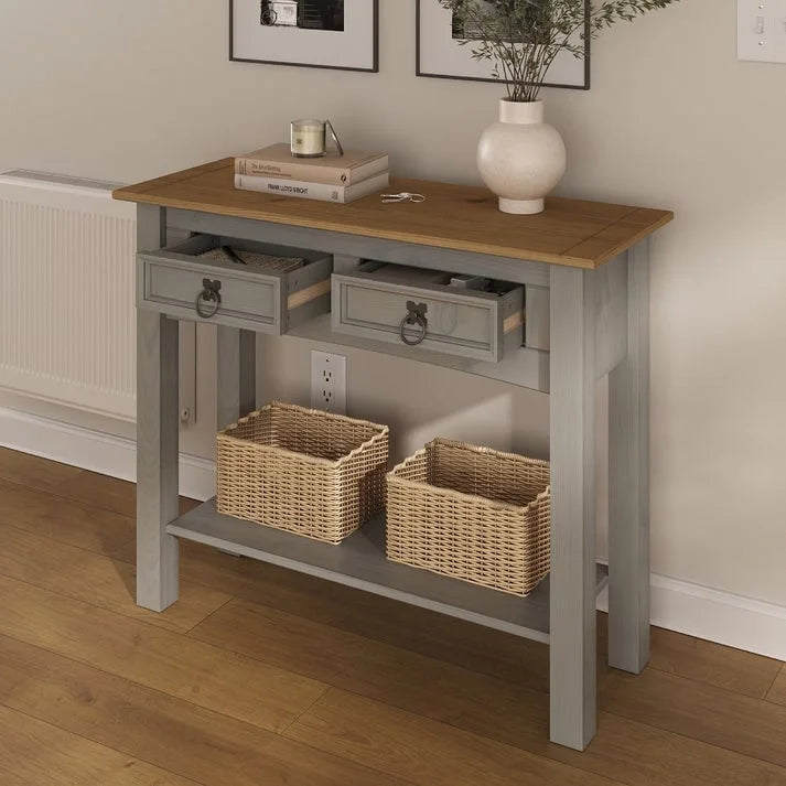 Wood Hall Table Console 2 Drawers Corona