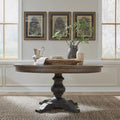 Americana Farmhouse Pedestal Table for Dining Room Oak Wood Top