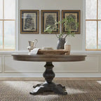 Americana Farmhouse Pedestal Table for Dining Room Oak Wood Top