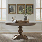 Americana Farmhouse Pedestal Table for Dining Room Oak Wood Top
