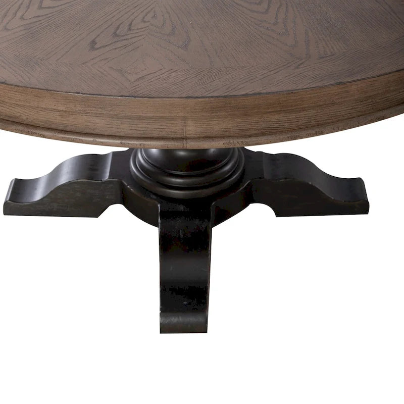 Americana Farmhouse Pedestal Table for Dining Room Oak Wood Top