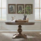 Americana Farmhouse Pedestal Table for Dining Room Oak Wood Top