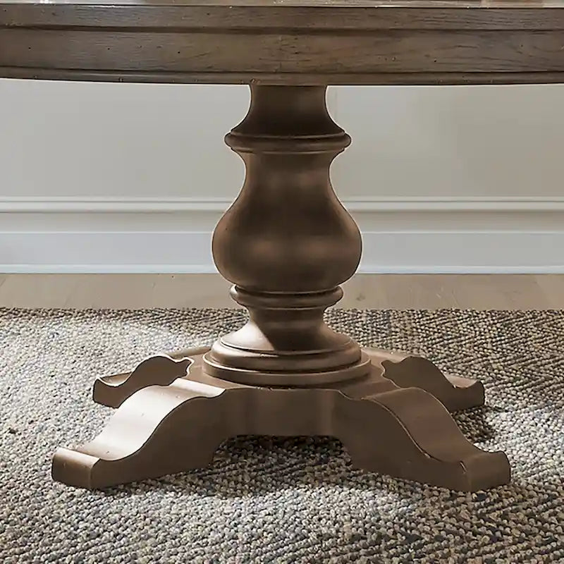 Americana Farmhouse Pedestal Table for Dining Room Oak Wood Top