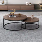 2-piece Round Nesting Tables Modern Wood Gray & Black Round Nesting Coffee Table for Living Room