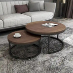 2-piece Round Nesting Tables Modern Wood Gray & Black Round Nesting Coffee Table for Living Room