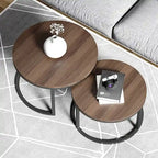 2-piece Round Nesting Tables Modern Wood Gray & Black Round Nesting Coffee Table for Living Room
