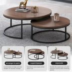 2-piece Round Nesting Tables Modern Wood Gray & Black Round Nesting Coffee Table for Living Room