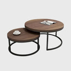 2-piece Round Nesting Tables Modern Wood Gray & Black Round Nesting Coffee Table for Living Room