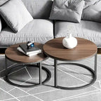 2-piece Round Nesting Tables Modern Wood Gray & Black Round Nesting Coffee Table for Living Room