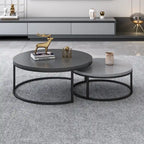 2-piece Round Nesting Tables Modern Wood Gray & Black Round Nesting Coffee Table for Living Room