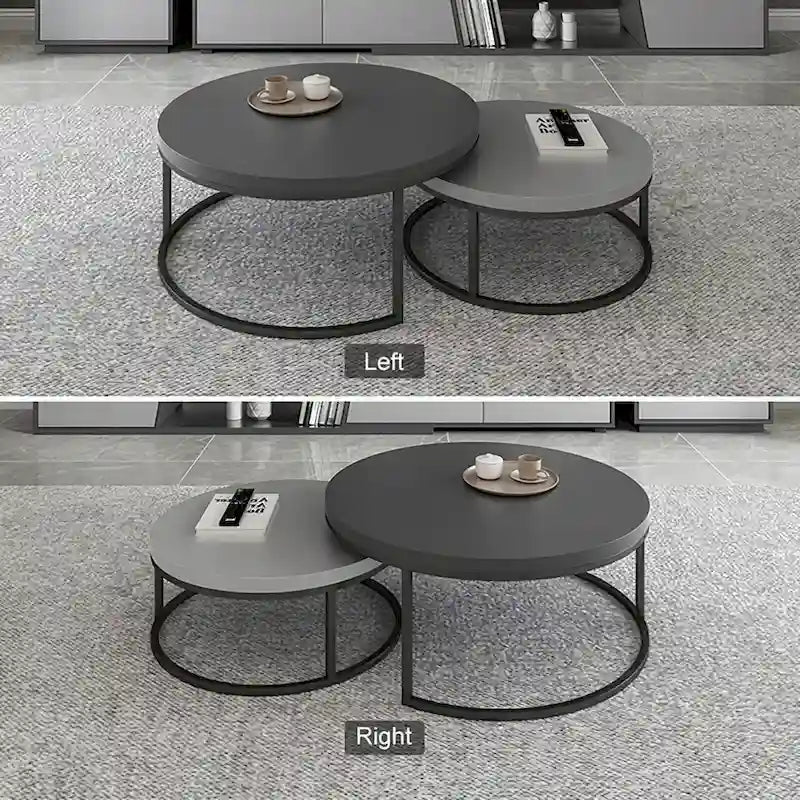 2-piece Round Nesting Tables Modern Wood Gray & Black Round Nesting Coffee Table for Living Room