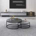 2-piece Round Nesting Tables Modern Wood Gray & Black Round Nesting Coffee Table for Living Room