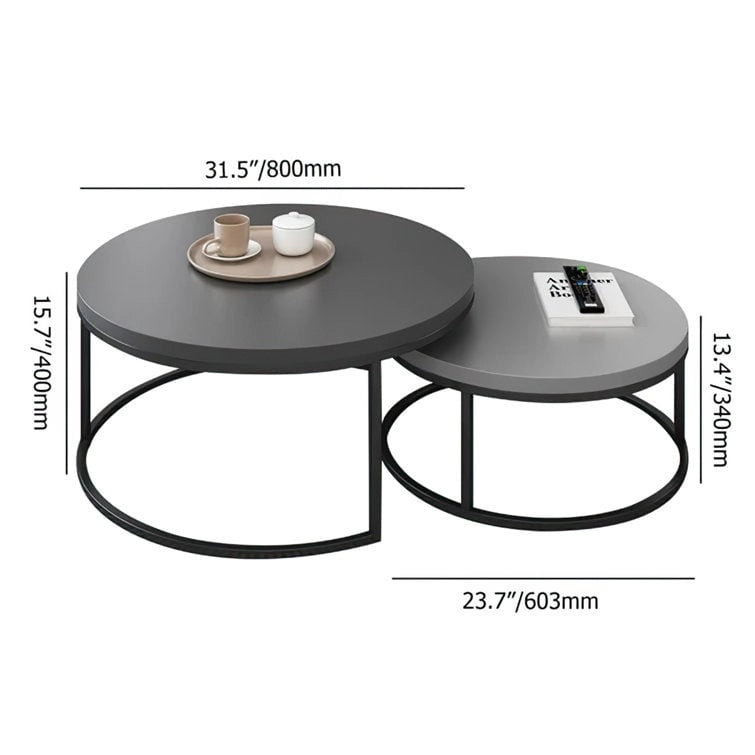 2-piece Round Nesting Tables Modern Wood Gray & Black Round Nesting Coffee Table for Living Room