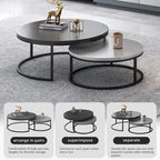 2-piece Round Nesting Tables Modern Wood Gray & Black Round Nesting Coffee Table for Living Room