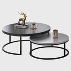 2-piece Round Nesting Tables Modern Wood Gray & Black Round Nesting Coffee Table for Living Room
