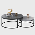 2-piece Round Nesting Tables Modern Wood Gray & Black Round Nesting Coffee Table for Living Room