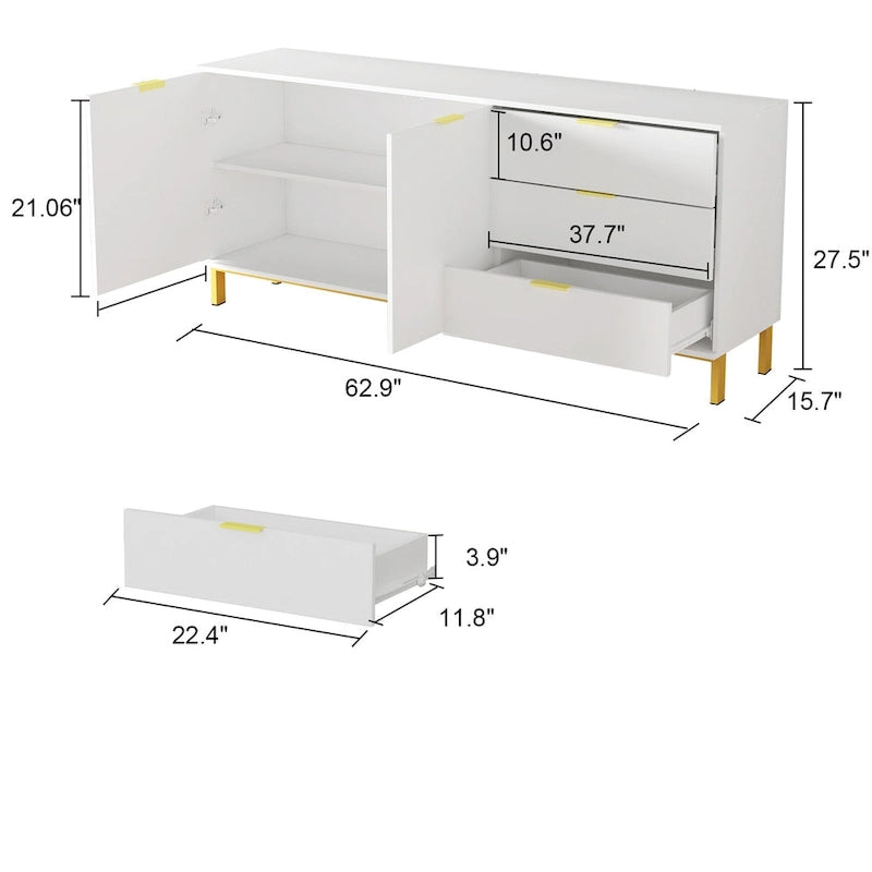 2 Door Large Storage Cabinet 3 Drawer TV Cabinet Buffet Sideboard