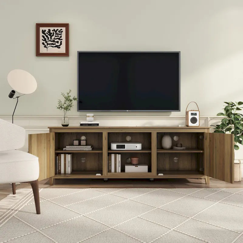 Wood Storage Cabinet Media Console for TVs up to 80