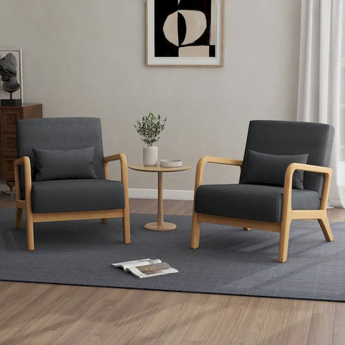 2 Set Upholstered Lounge Arm Chair with Pillow - Set of 2