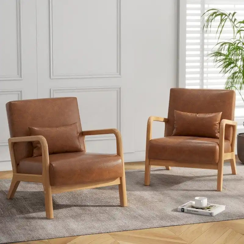 2 Set Upholstered Lounge Arm Chair with Pillow - Set of 2