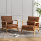 2 Set Upholstered Lounge Arm Chair with Pillow - Set of 2