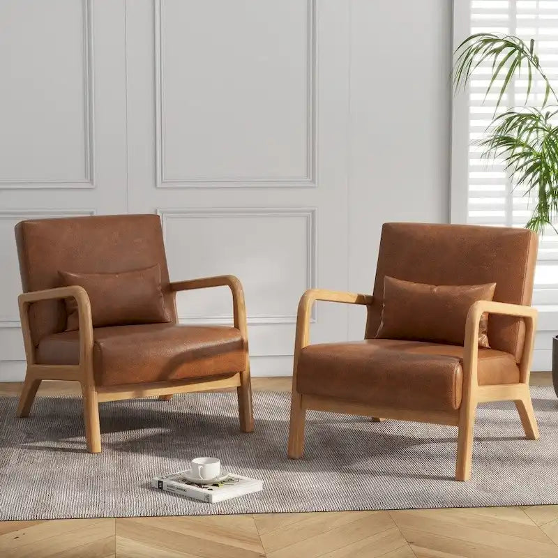 2 Set Upholstered Lounge Arm Chair with Pillow - Set of 2