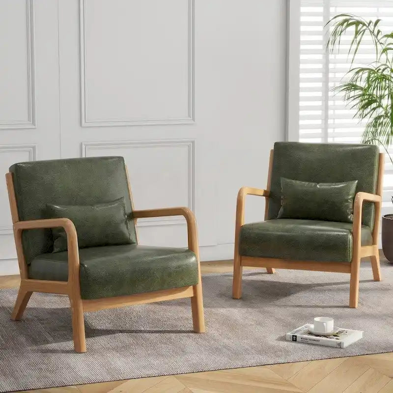 2 Set Upholstered Lounge Arm Chair with Pillow - Set of 2