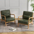 2 Set Upholstered Lounge Arm Chair with Pillow - Set of 2