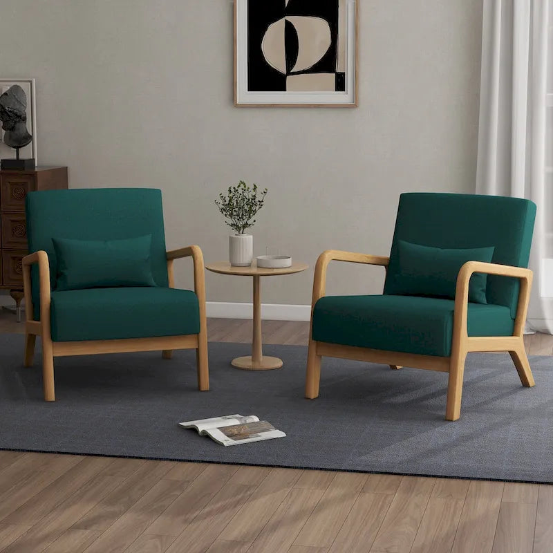 2 Set Upholstered Lounge Arm Chair with Pillow - Set of 2