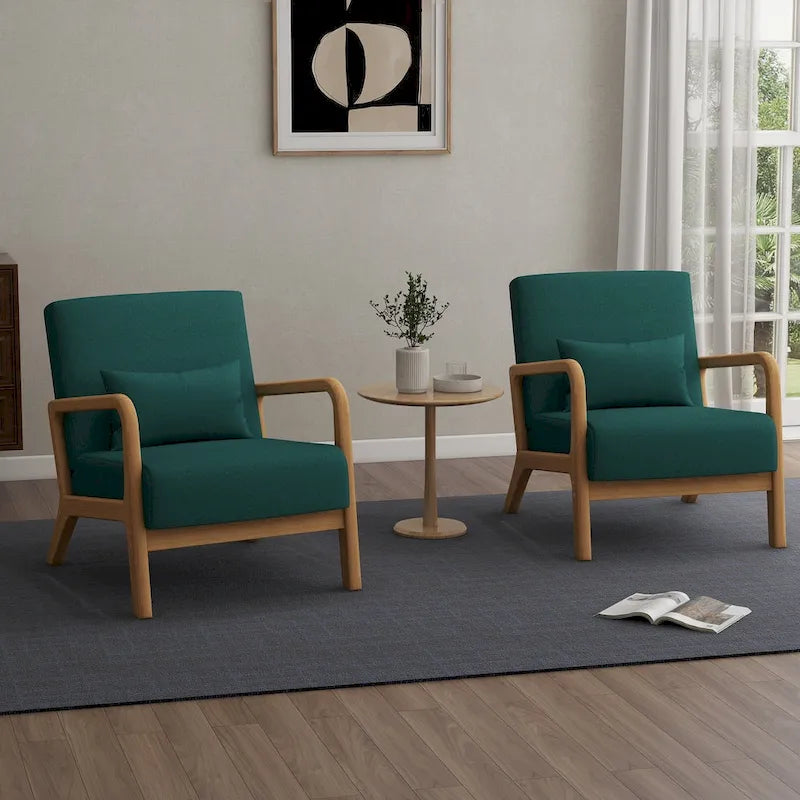 2 Set Upholstered Lounge Arm Chair with Pillow - Set of 2