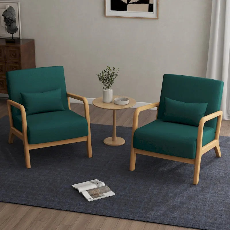 2 Set Upholstered Lounge Arm Chair with Pillow - Set of 2