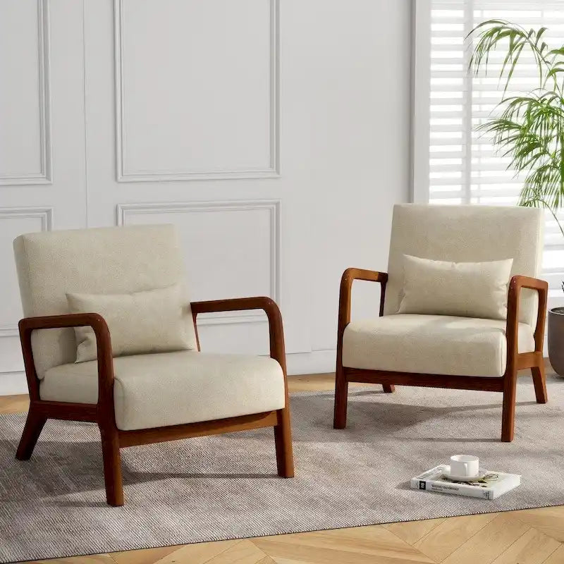 2 Set Upholstered Lounge Arm Chair with Pillow - Set of 2