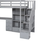 Twin Size Loft Bed with L-Shaped Desk and Drawers, Cabinet and Storage Staircase