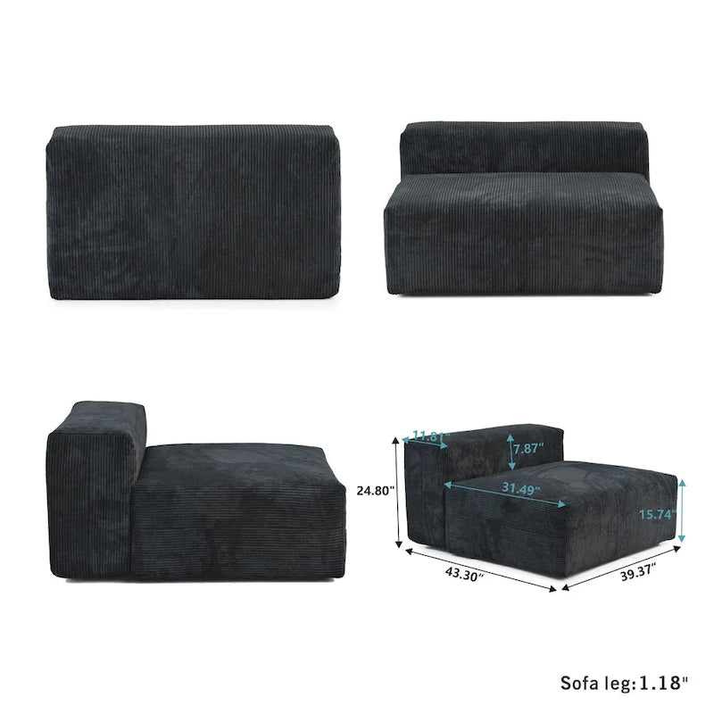 181.10 Corduroy Fabric 6-Piece Oversize Sectional Sofa