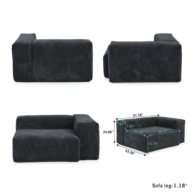 181.10 Corduroy Fabric 6-Piece Oversize Sectional Sofa