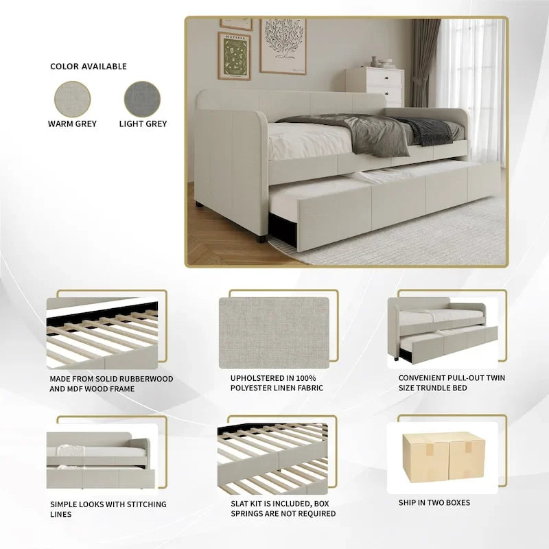 CraftPorch Minimalist Twin Size Upholstered Daybed With Trundle