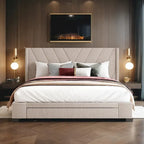 Queen Size Storage Bed Linen Upholstered Platform Bed with 3 Drawers