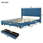 Queen Size Storage Bed Linen Upholstered Platform Bed with 3 Drawers
